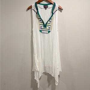 ForCynthia Beachwear High Low Beach Coverup Dress with Green Blue Details Size S